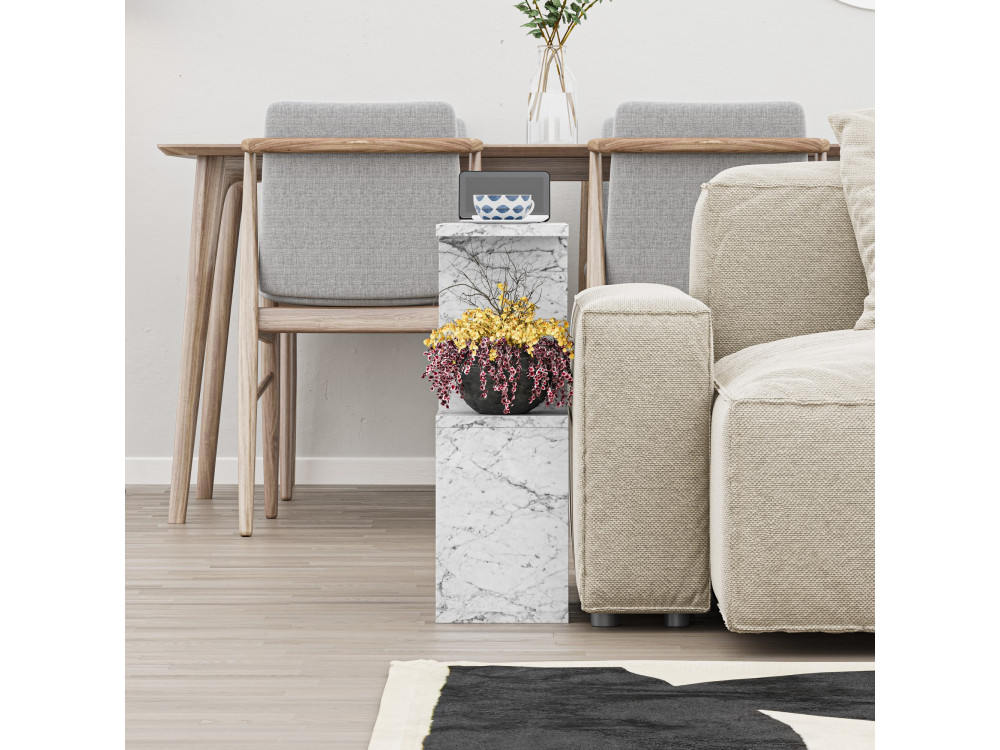Mesa auxiliar de madera "Homemania" - 60 x 20 x 60 cm - Blanco jaspeado