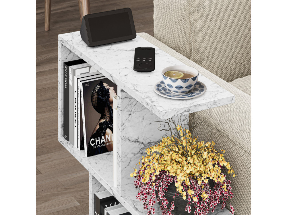 Mesa auxiliar de madera "Homemania" - 60 x 20 x 60 cm - Blanco jaspeado
