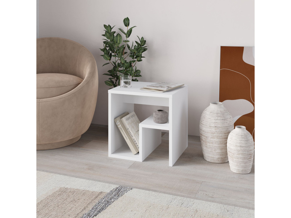 Mesa auxiliar de madera "Bon" 40 x 35 x 40 cm - Blanco
