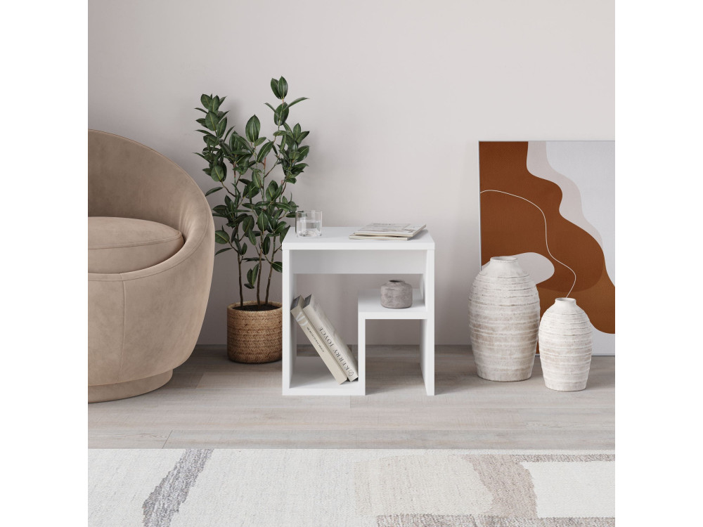Mesa auxiliar de madera "Bon" 40 x 35 x 40 cm - Blanco