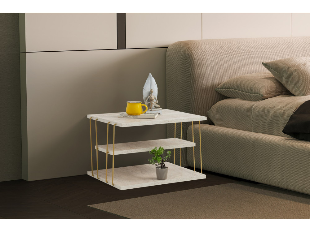 Mesa auxiliar de madera "Lifon" 50 x 40 x 33 cm - Travertino