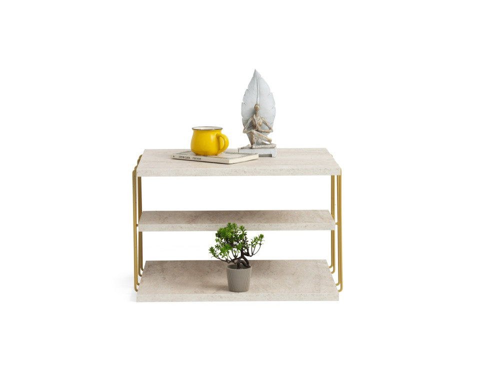 Mesa auxiliar de madera "Lifon" 50 x 40 x 33 cm - Travertino