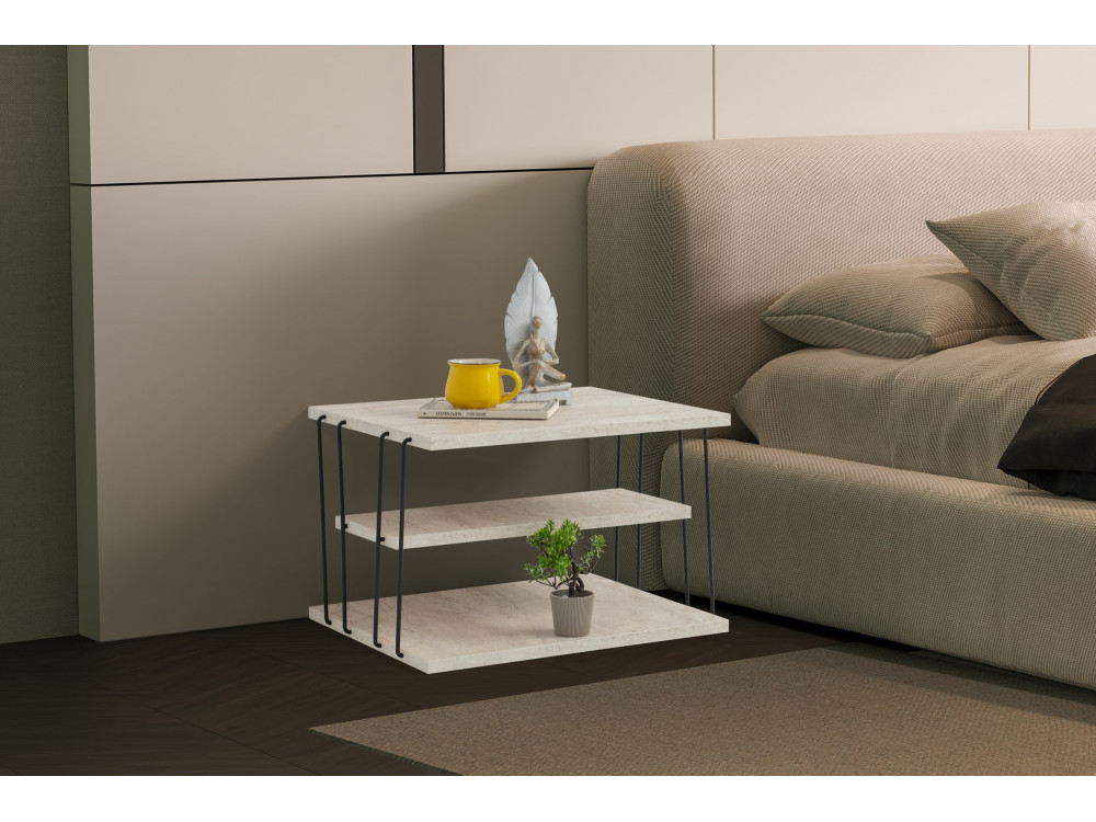 Mesa auxiliar de madera "Lifon" - 50 x 40 x 33 cm - Travertino