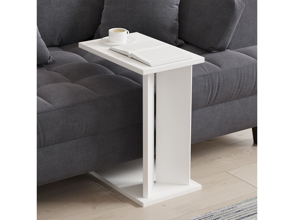 Mesa auxiliar de madera "Lun" - 25 x 50 x 48 cm - Blanca