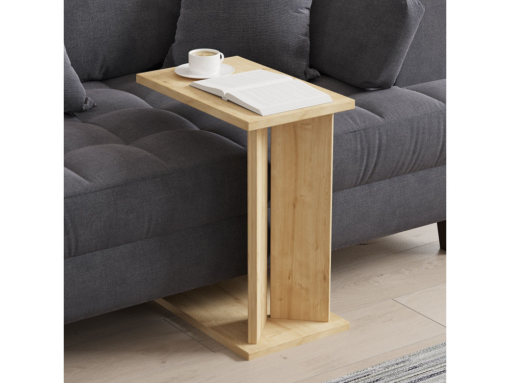 Mesa auxiliar de madera "Lun" - 25 x 50 x 48 cm - Beige