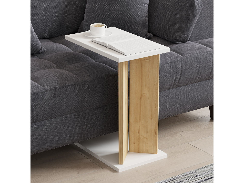 Mesa auxiliar de madera "Lun" - 25 x 50 x 48 cm - Beige