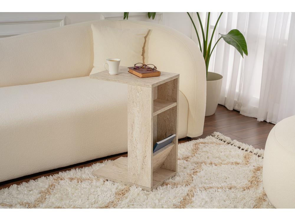 Mesa auxiliar de madera "Filinta" - 30 x 40 x 63 cm - Travertino