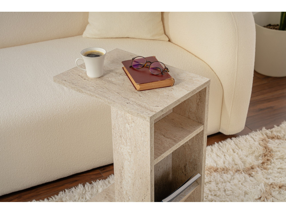 Mesa auxiliar de madera "Filinta" - 30 x 40 x 63 cm - Travertino