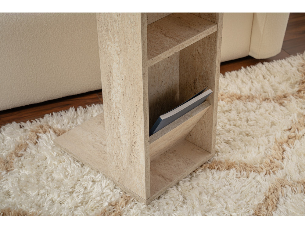 Mesa auxiliar de madera "Filinta" - 30 x 40 x 63 cm - Travertino