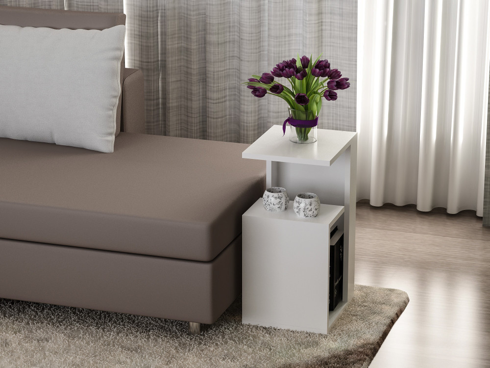 Mesa auxiliar de madera "Sister" - 35 x 29 x 60 cm - Blanca