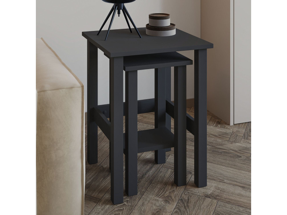 Lote de 2 mesas auxiliares de madera "Gina 2" - 45 x 45 x 60 cm - Gris antracita