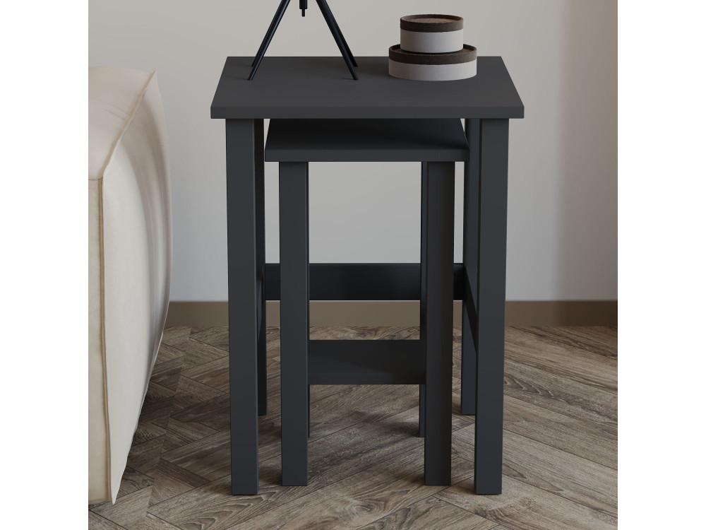 Lote de 2 mesas auxiliares de madera "Gina 2" - 45 x 45 x 60 cm - Gris antracita