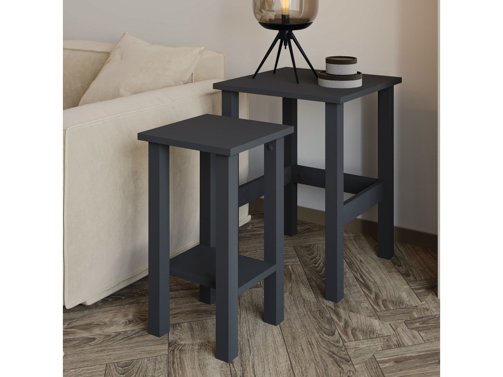 Lote de 2 mesas auxiliares de madera "Gina 2" - 45 x 45 x 60 cm - Gris antracita