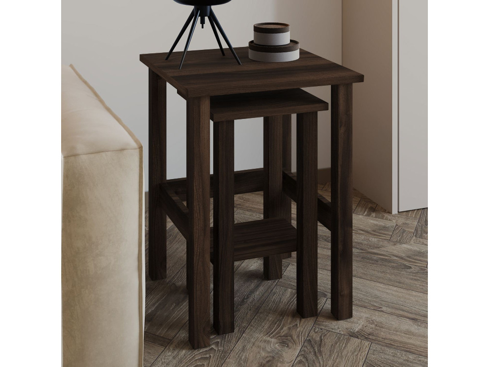 Lote de 2 mesas auxiliares de madera "Gina 2" - 45 x 45 x 60 cm - Marrón