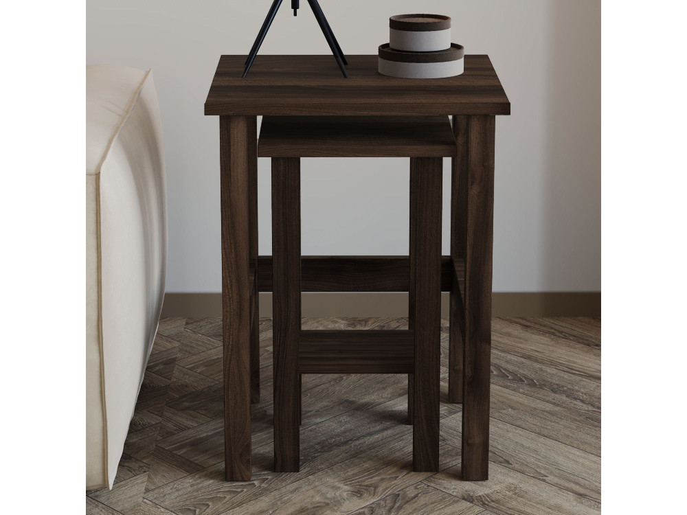 Lote de 2 mesas auxiliares de madera "Gina 2" - 45 x 45 x 60 cm - Marrón