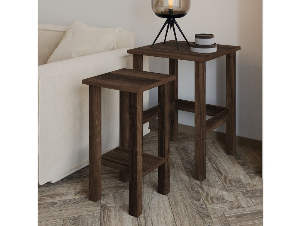 Lote de 2 mesas auxiliares de madera "Gina 2" - 45 x 45 x 60 cm - Marrón