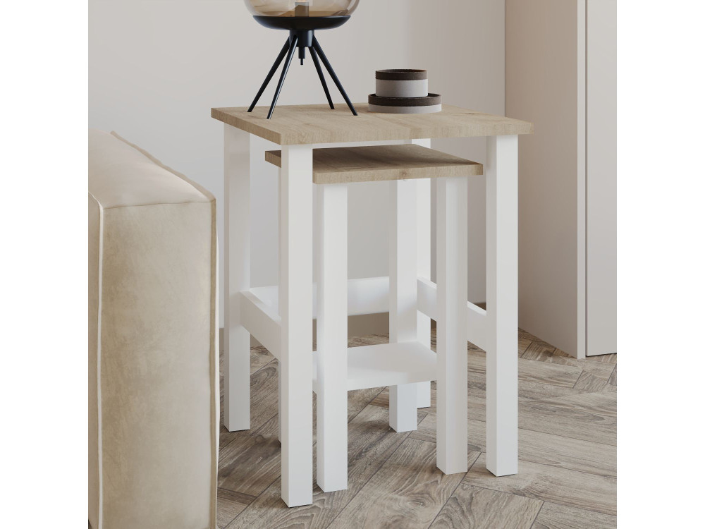 Lote de 2 mesas auxiliares de madera "Gina 2" - 45 x 45 x 60 cm - Beige