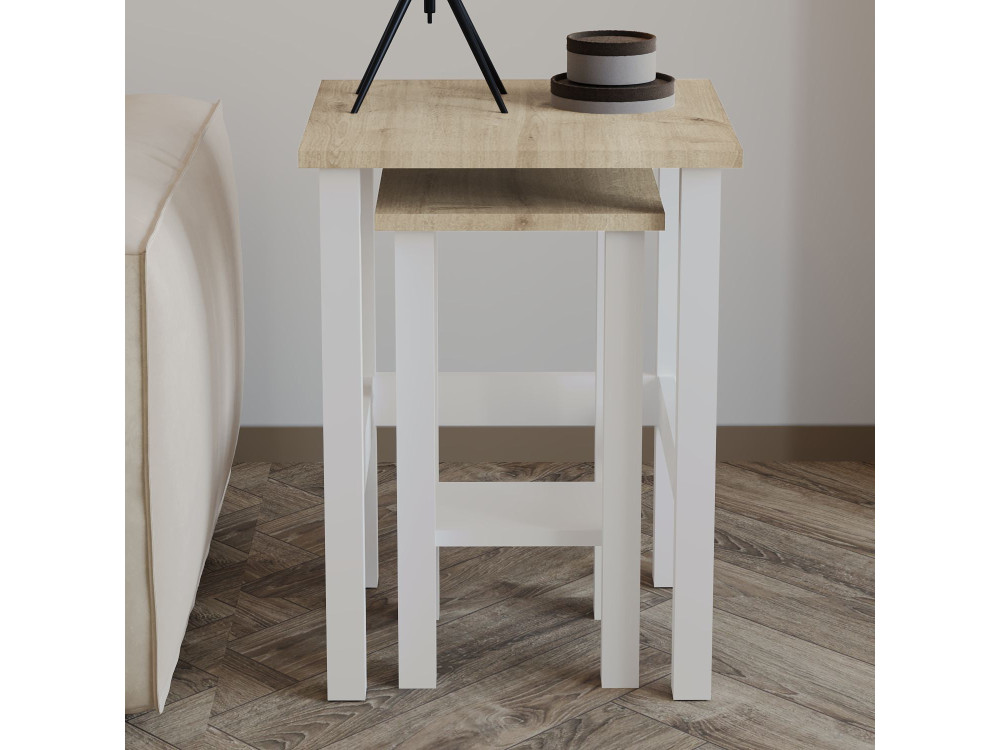 Lote de 2 mesas auxiliares de madera "Gina 2" - 45 x 45 x 60 cm - Beige