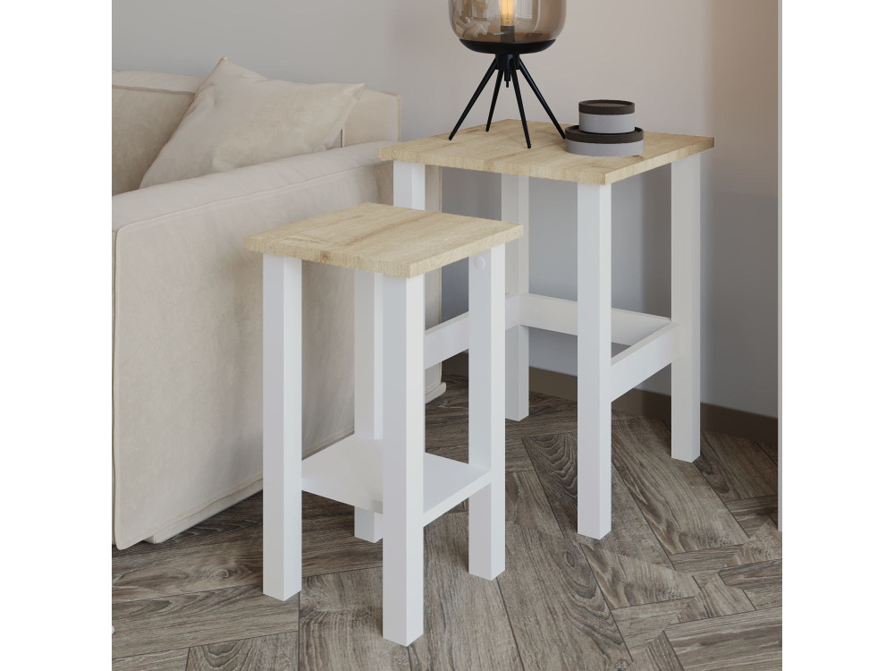 Lote de 2 mesas auxiliares de madera "Gina 2" - 45 x 45 x 60 cm - Beige