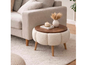 Mesa auxiliar de madera "Papatya" - 45 x 45 x 44 cm - Crema