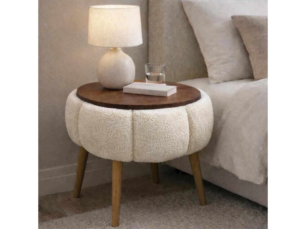 Mesa auxiliar de madera "Papatya" - 45 x 45 x 44 cm - Crema