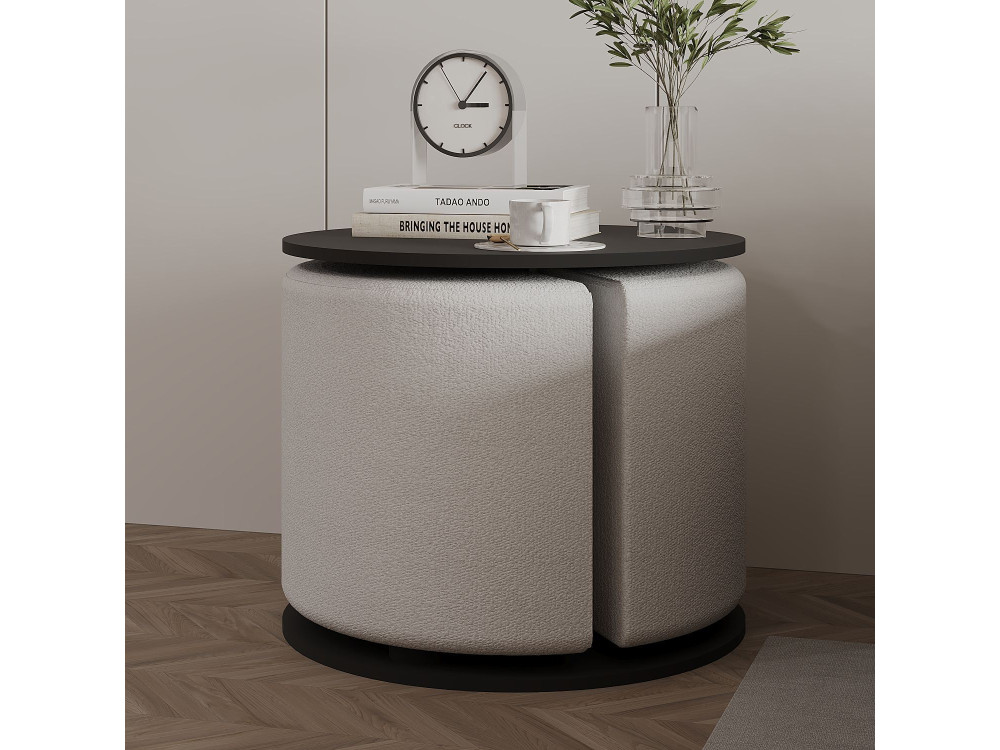 Mesa auxiliar "Vexana" con reposapiés de madera - 43 x 43 x 47 cm - Gris antracita