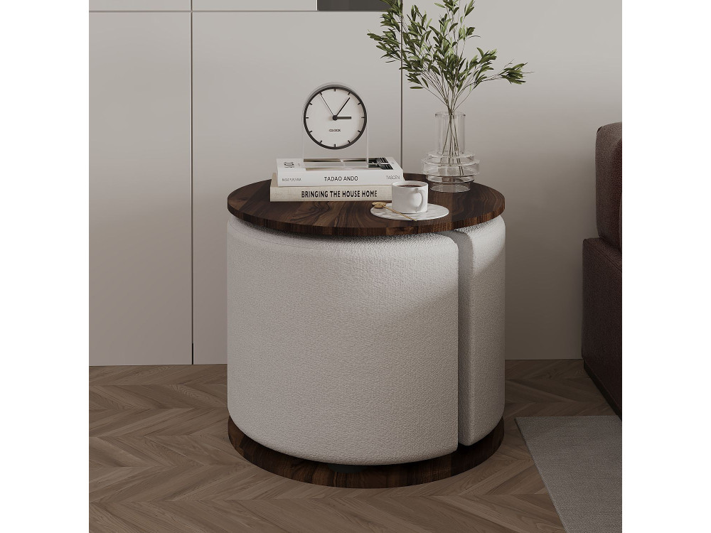 Mesa auxiliar de madera "Vexana" con reposapiés - 43 x 43 x 47 cm - Marrón