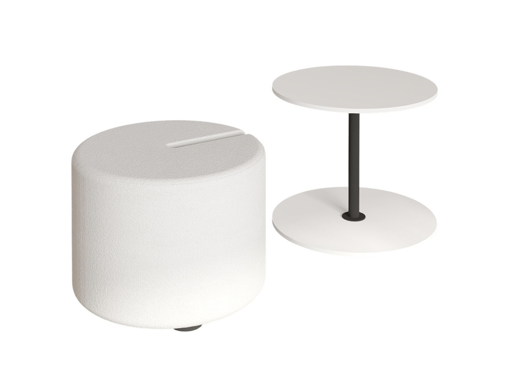 Mesa auxiliar "Vexana" con reposapiés de madera - 43 x 43 x 47 cm - Blanco