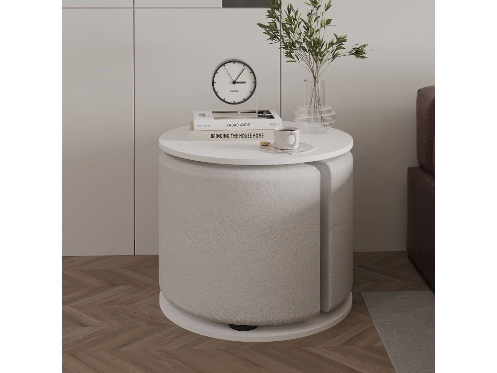 Mesa auxiliar "Vexana" con reposapiés de madera - 43 x 43 x 47 cm - Blanco