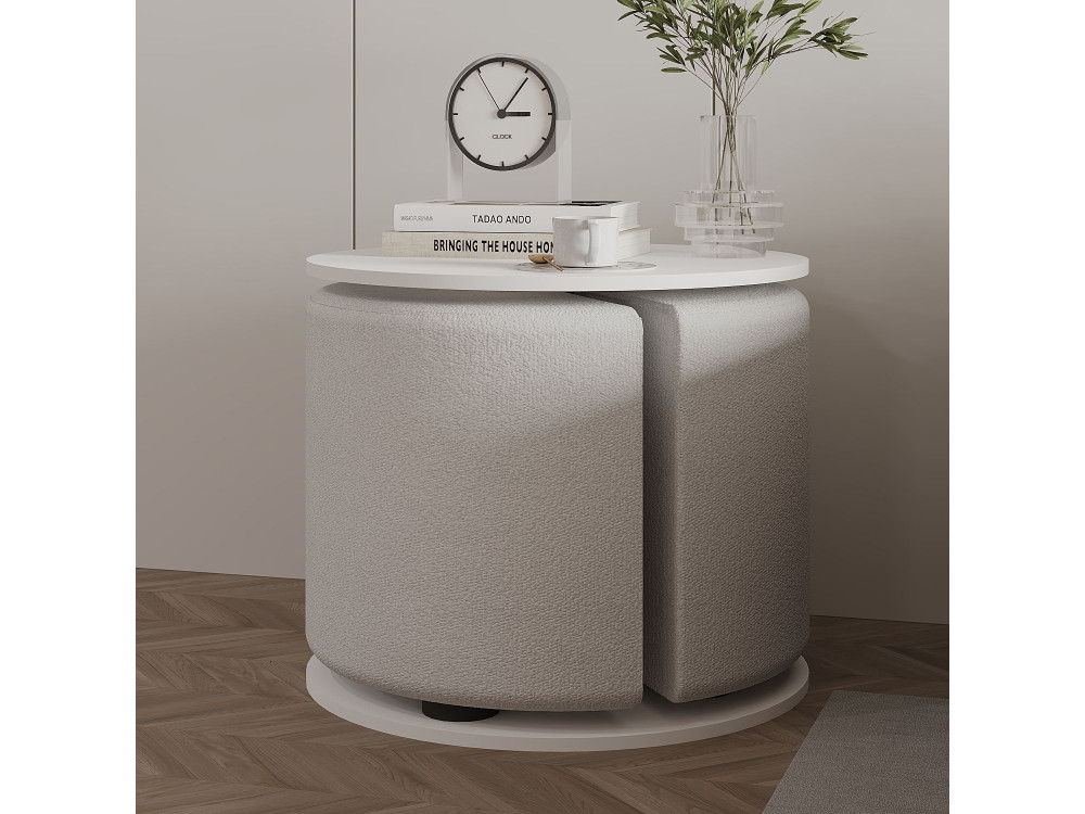 Mesa auxiliar "Vexana" con reposapiés de madera - 43 x 43 x 47 cm - Blanco