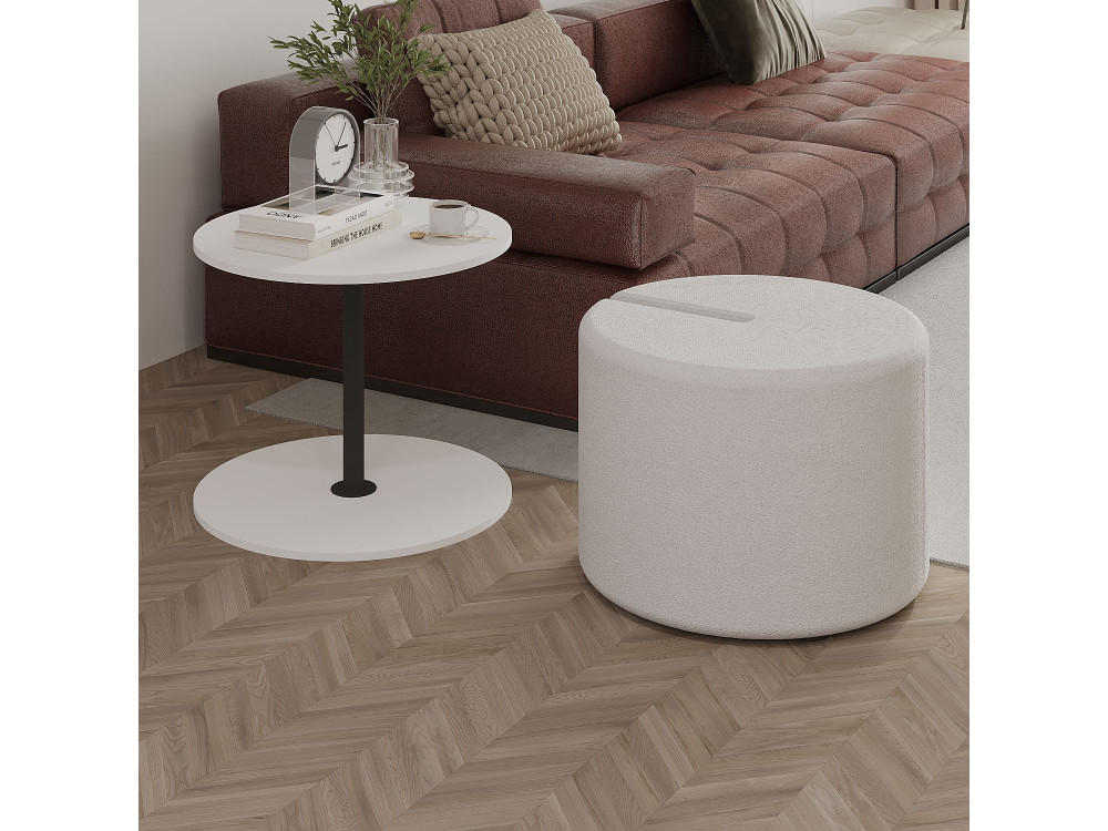 Mesa auxiliar "Vexana" con reposapiés de madera - 43 x 43 x 47 cm - Blanco
