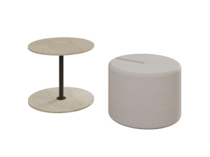 Mesa auxiliar "Vexana" con reposapiés de madera - 43 x 43 x 47 cm - Travertino