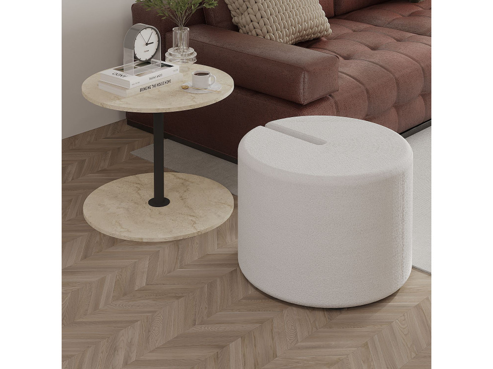 Mesa auxiliar "Vexana" con reposapiés de madera - 43 x 43 x 47 cm - Travertino