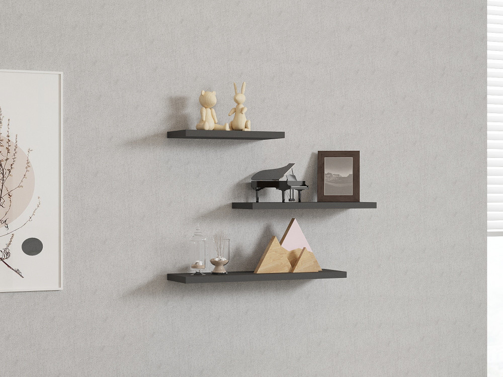 Estantería de pared de madera "Leila" - 50 x 2 x 14 cm - Gris antracita