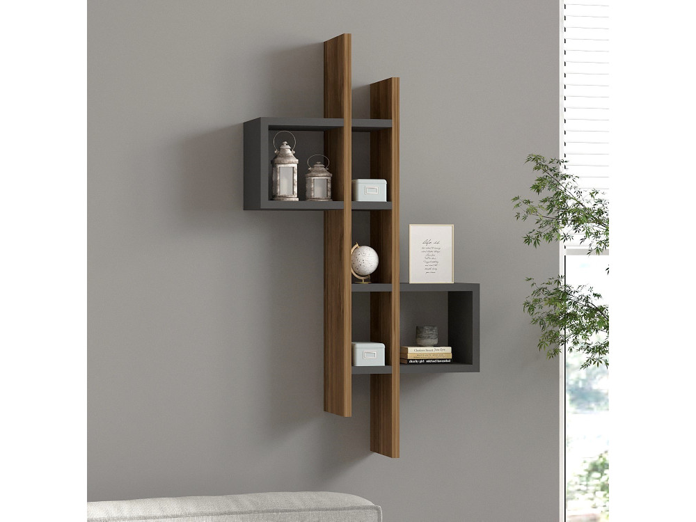 Estantería de pared de madera "Emse" - 53 x 19 x 108 cm - Roble, Antracita