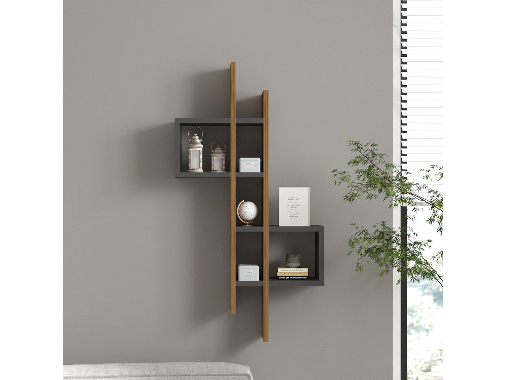 Estantería de pared de madera "Emse" - 53 x 19 x 108 cm - Roble, Antracita