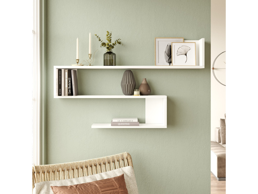 Estante de pared de madera "WL10" - 120 x 14 x 71 cm - Blanco