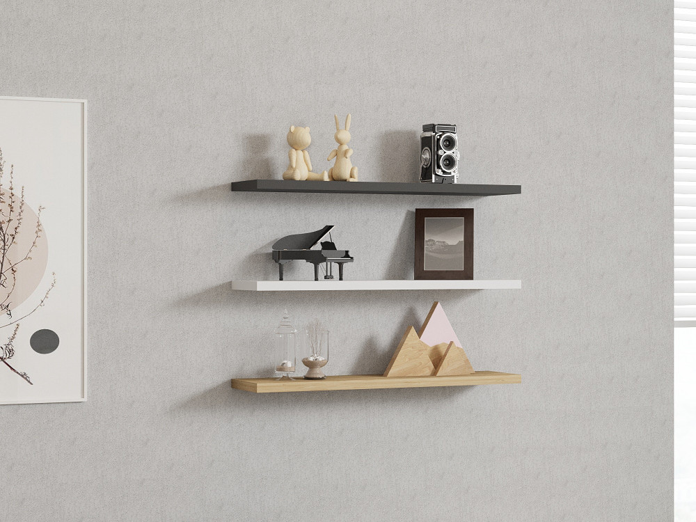 Estante de pared de madera "Boss" - 60 x 1 x 14 cm - Zafiro, Antracita, Blanco