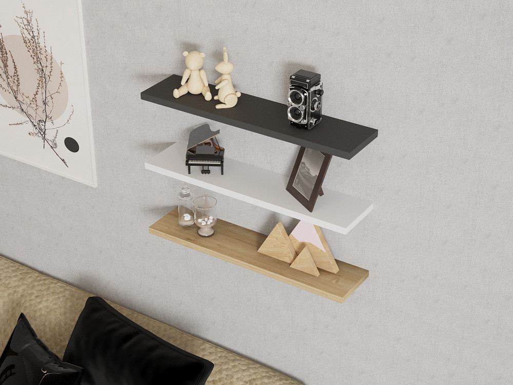 Estante de pared de madera "Boss" - 60 x 1 x 14 cm - Zafiro, Antracita, Blanco