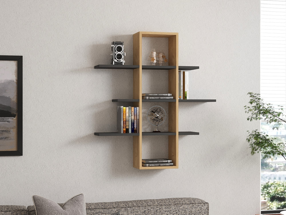 Estantería de pared de madera "Ardo" - 96 x 19 x 101 cm - Saphir, Antracita