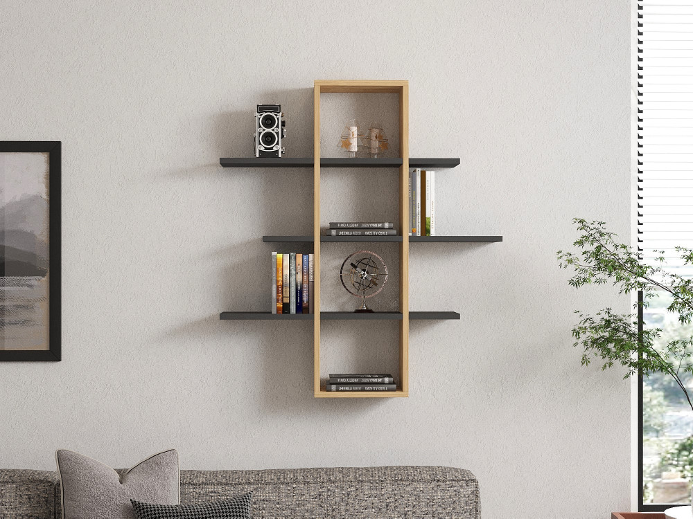 Estantería de pared de madera "Ardo" - 96 x 19 x 101 cm - Saphir, Antracita