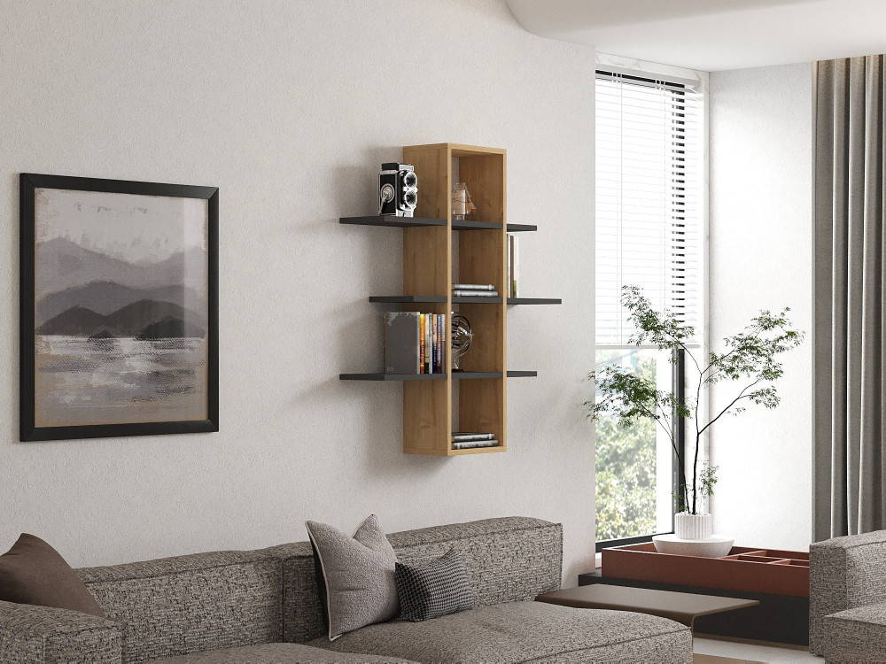 Estantería de pared de madera "Ardo" - 96 x 19 x 101 cm - Saphir, Antracita