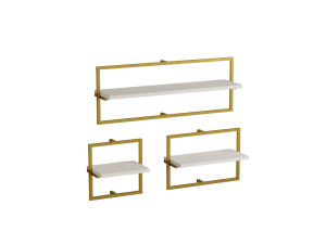 Estantería de pared de madera "Yeso" - 80 x 20 x 30 cm - Blanco, Dorado