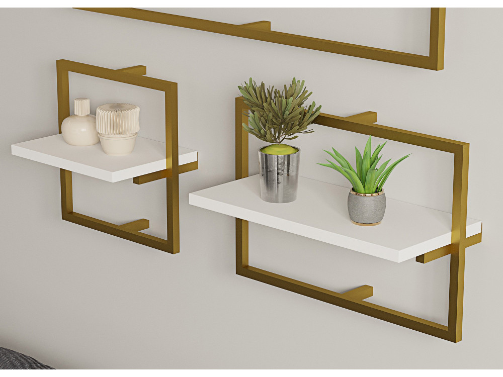 Estantería de pared de madera "Yeso" - 80 x 20 x 30 cm - Blanco, Dorado