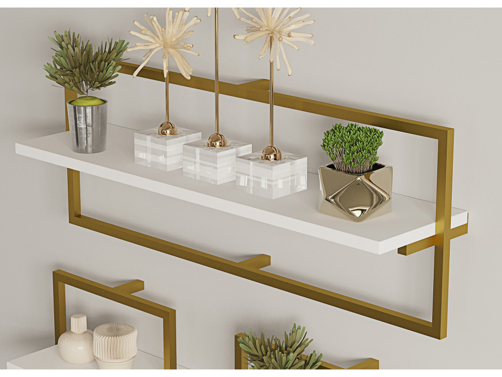 Estantería de pared de madera "Yeso" - 80 x 20 x 30 cm - Blanco, Dorado