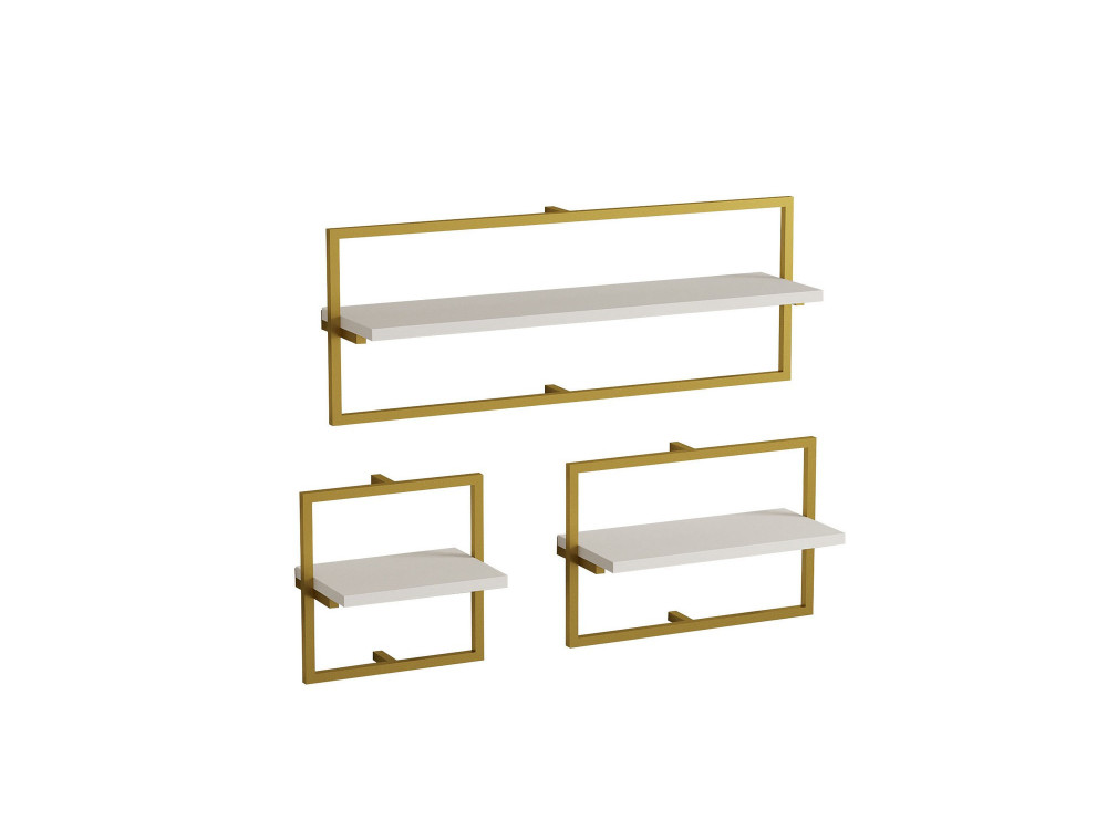 Estantería de pared de madera "Yeso" - 80 x 20 x 30 cm - Blanco, Dorado