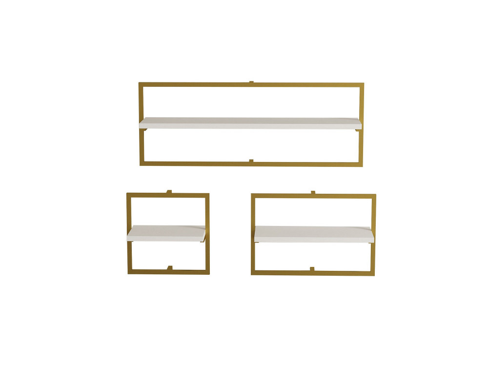 Estantería de pared de madera "Yeso" - 80 x 20 x 30 cm - Blanco, Dorado