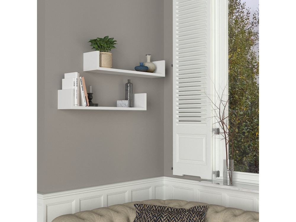 Estante de pared de madera "Iris" - 63 x 14 x 14 cm - Blanco