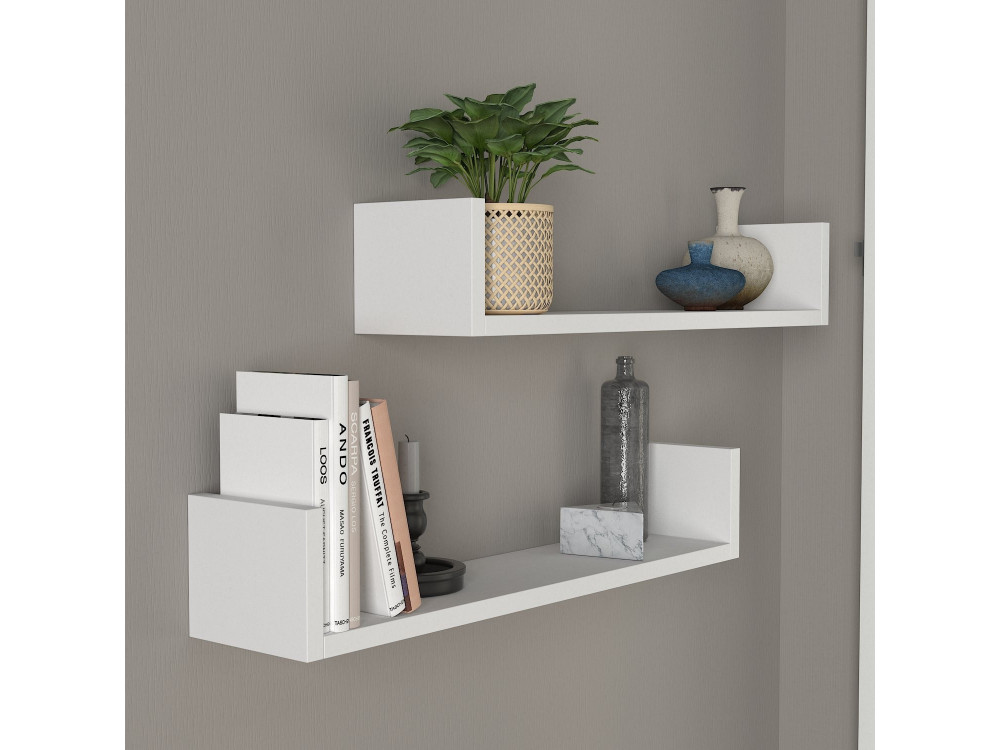 Estante de pared de madera "Iris" - 63 x 14 x 14 cm - Blanco