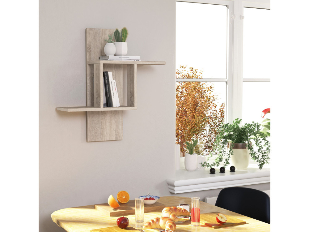 Estantería de pared de madera "Mill" - 64 x 20 x 70 cm - roble Sonoma